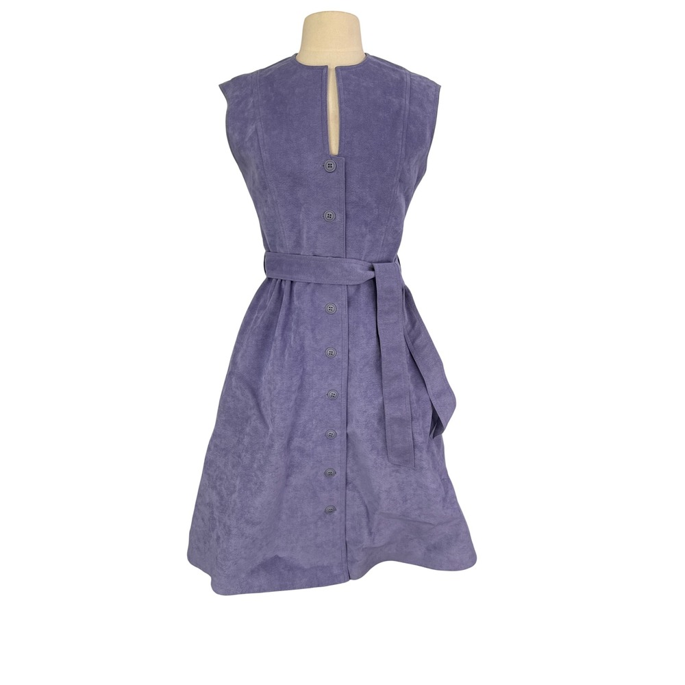 Vintage Gino Rossi Ultra Suede Purple Belted Button Front Midi Dress 38 Bust‎